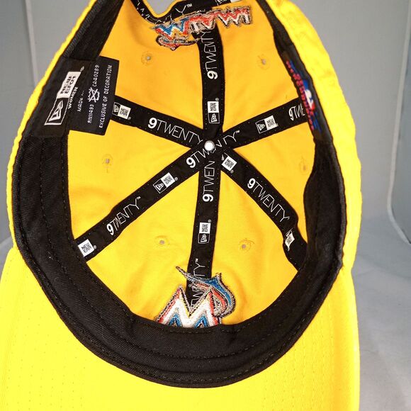 New Era Marlins Hat Cap Strap Back Yellow Womens Baseball Cap 6 Panel - Picture 4 of 5